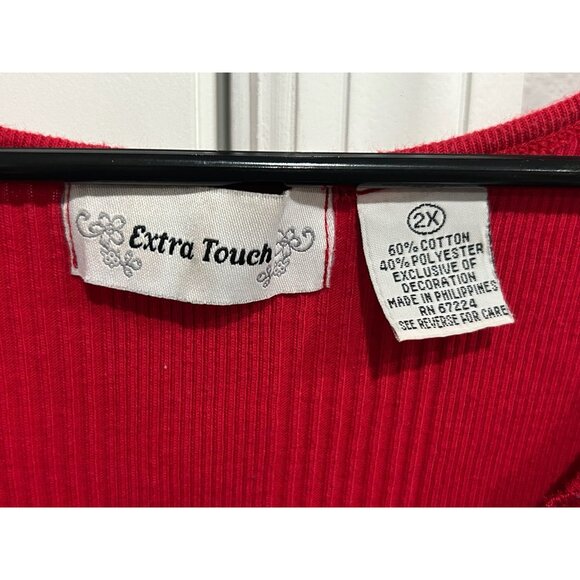 Extra Touch Sleeveless Ribbed Tank Top Red Plus Sz 2X Floral Lace Textured Boho - Picture 5 of 9